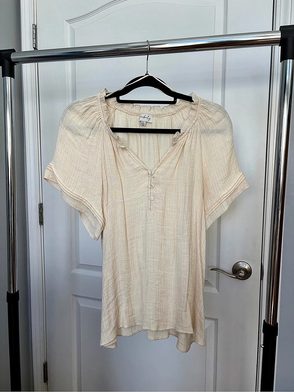 Cream Short Sleeve Blouse